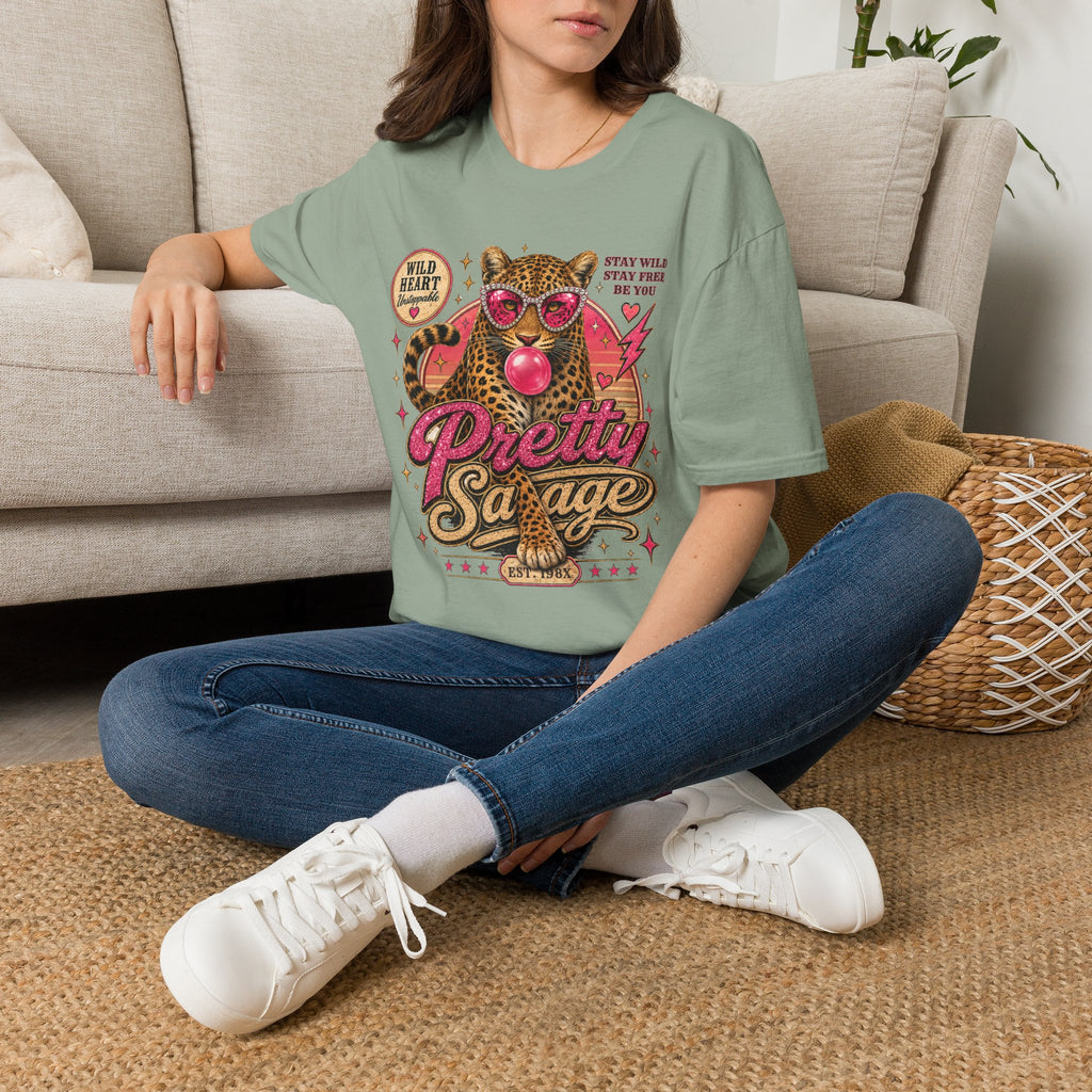 Leopard 'Pretty Savage' Graphic T-Shirt — Retro Wild Heart Design