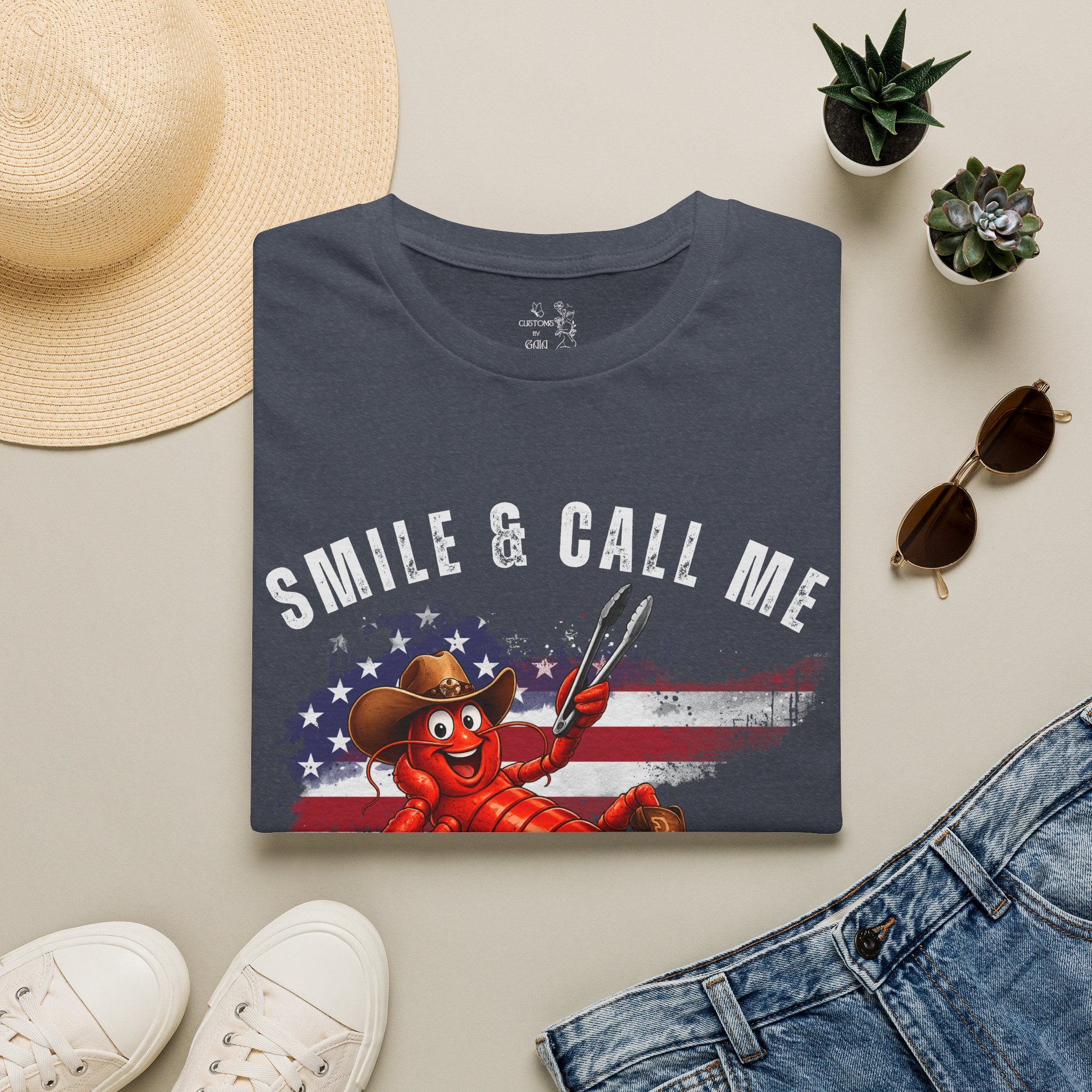 Crawfish T-Shirt — "Smile & Call Me Crawdaddy" Patriotic Cajun Tee