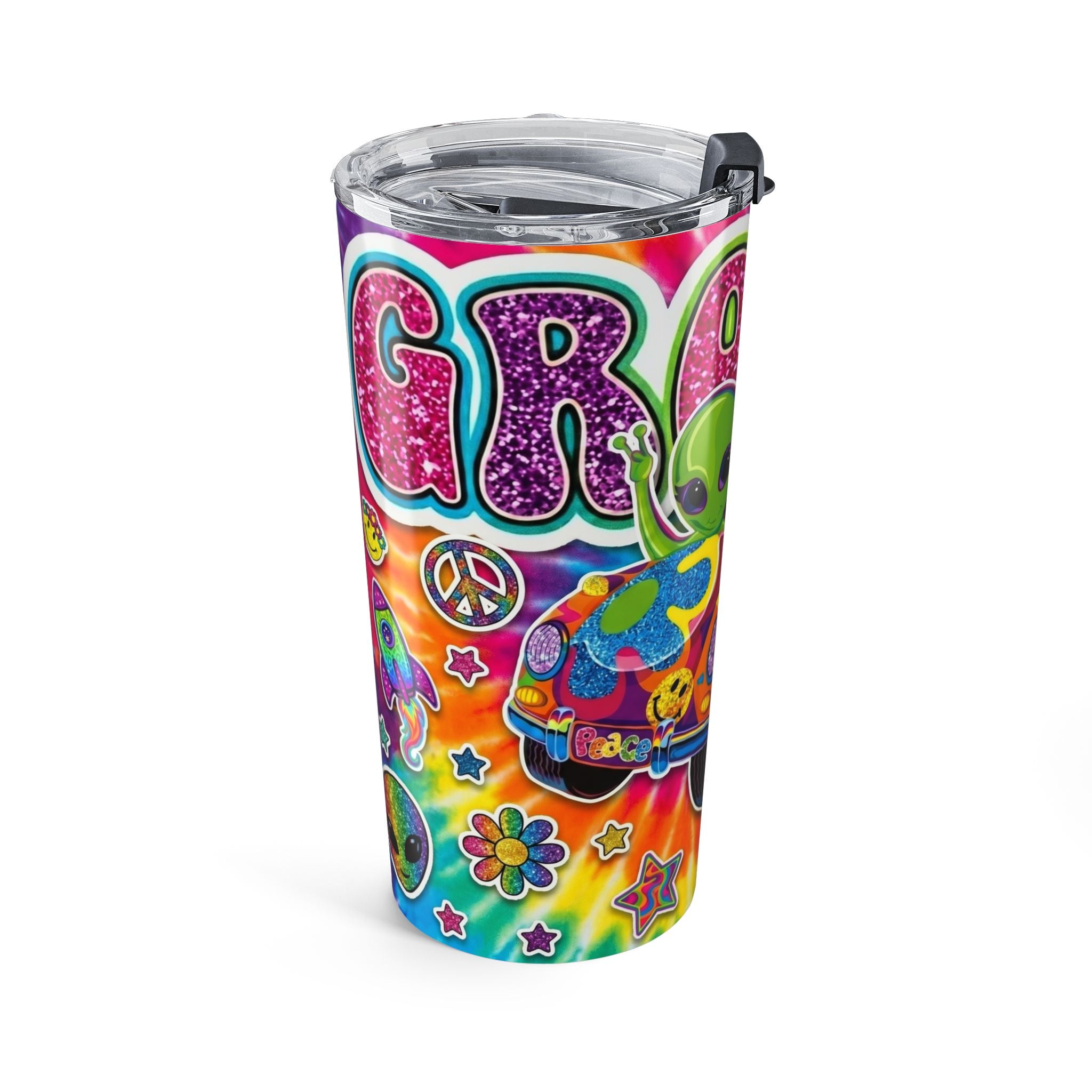 20oz Alien Tie-Dye Tumbler — Retro Hippie Peace Van Design