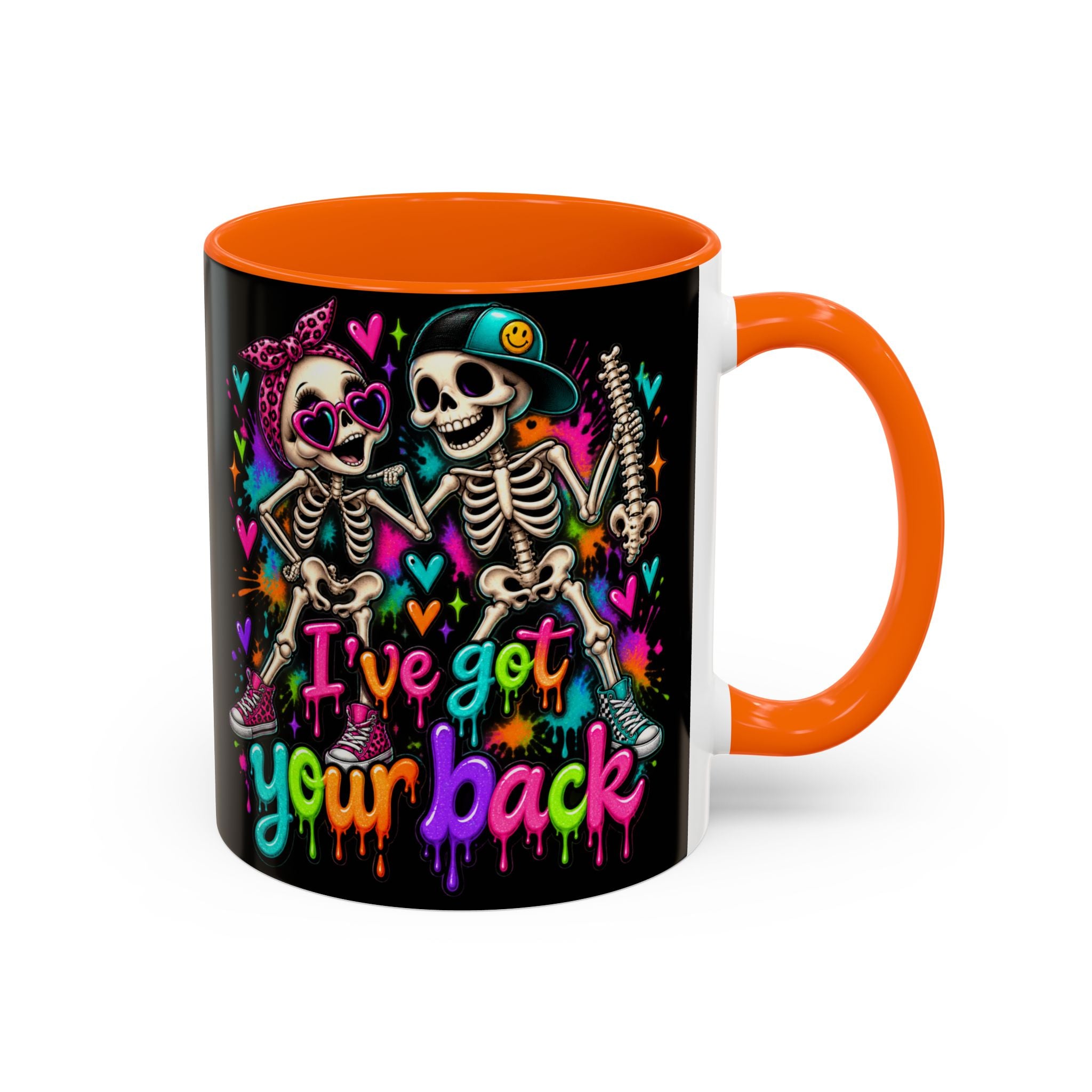 "I’ve Got Your Back" Skeleton Coffee Mug — Colorful Gothic Accent 11/15oz