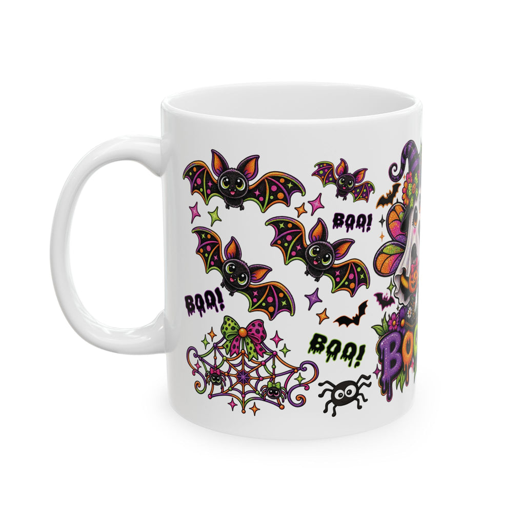 Boo Bees Halloween Mug — Cute Ghosts, Pumpkins & Bats Ceramic Coffee Cup (11oz/15oz)