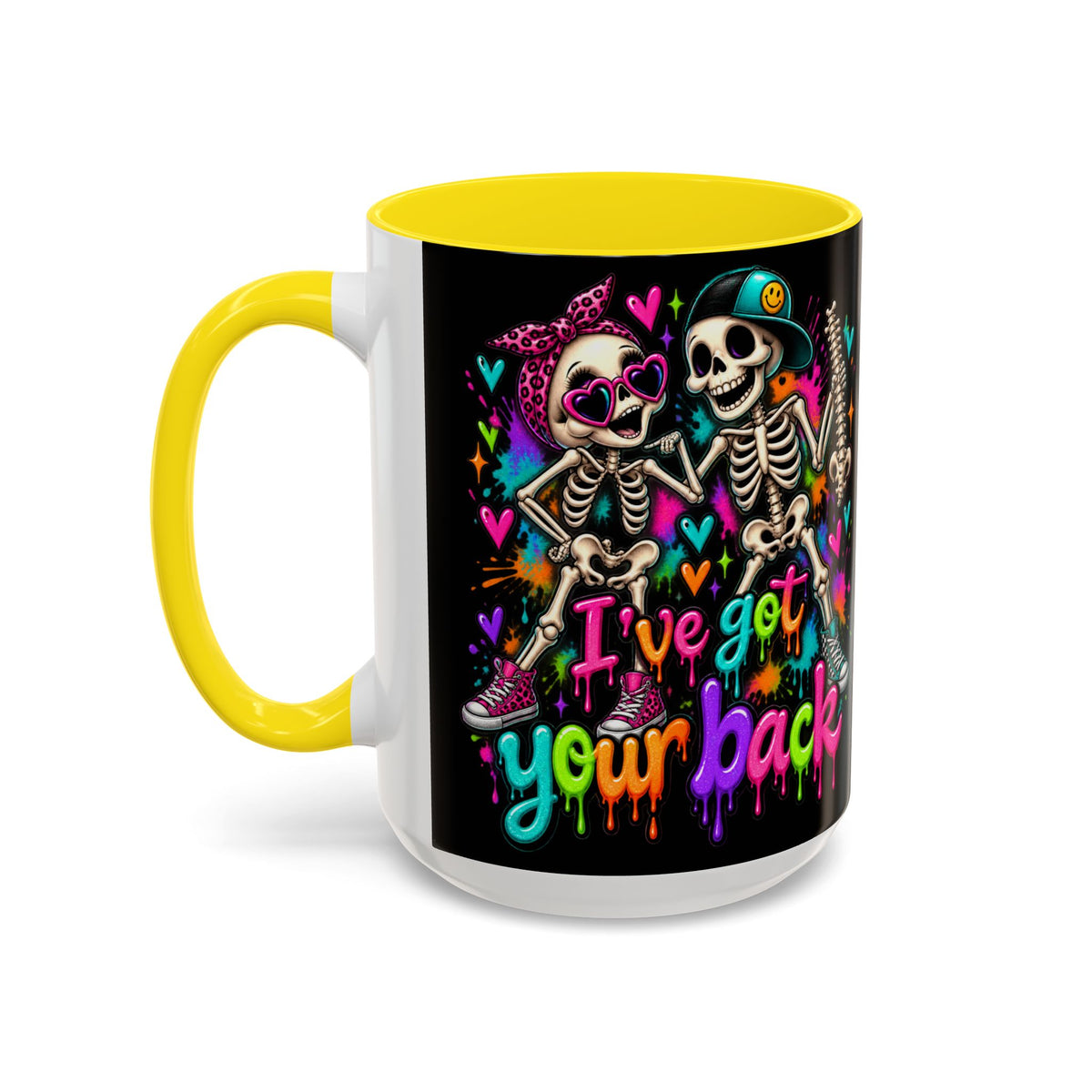 "I’ve Got Your Back" Skeleton Coffee Mug — Colorful Gothic Accent 11/15oz