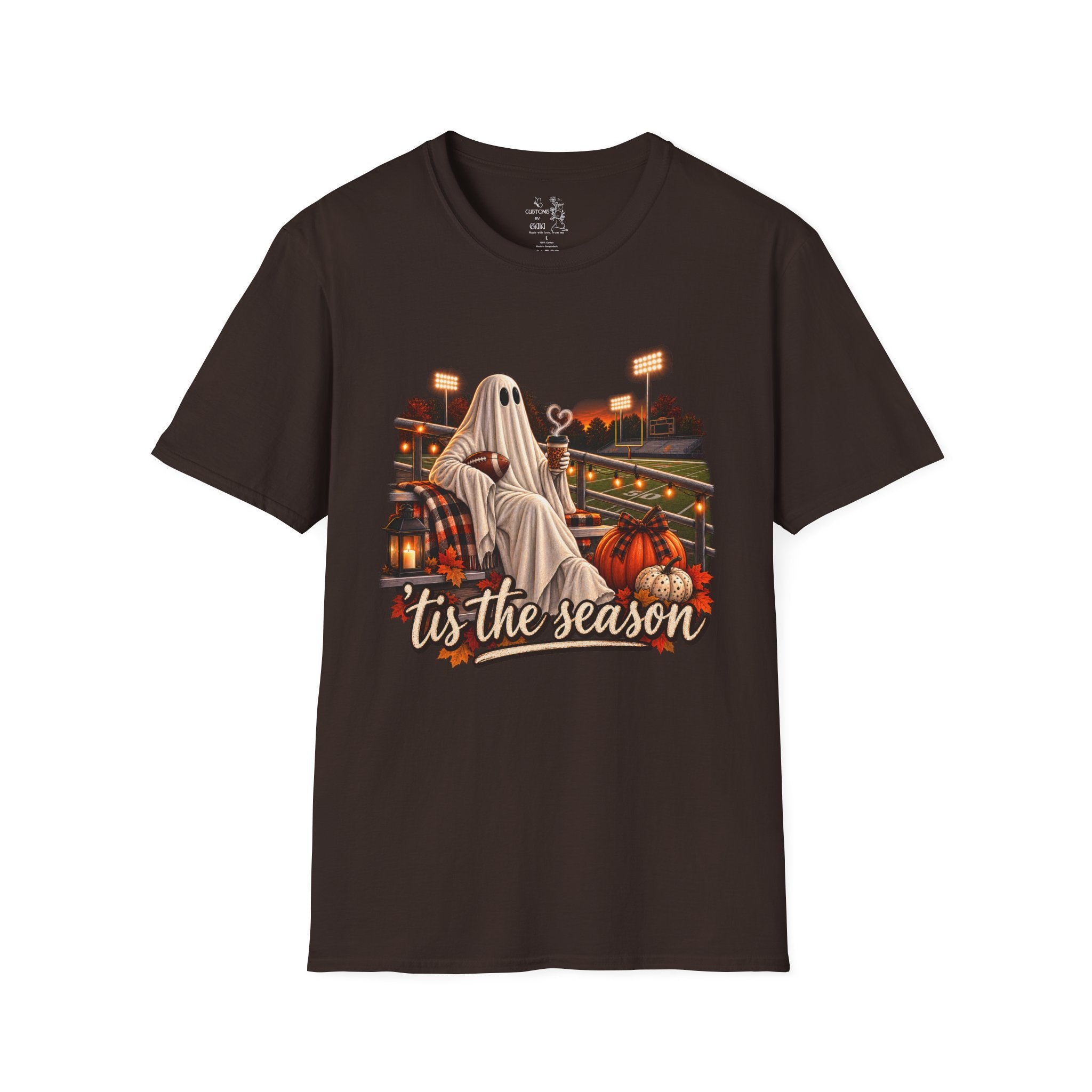 Halloween Ghost Football T‑Shirt – 'Tis the Season' Vintage Stadium Tee