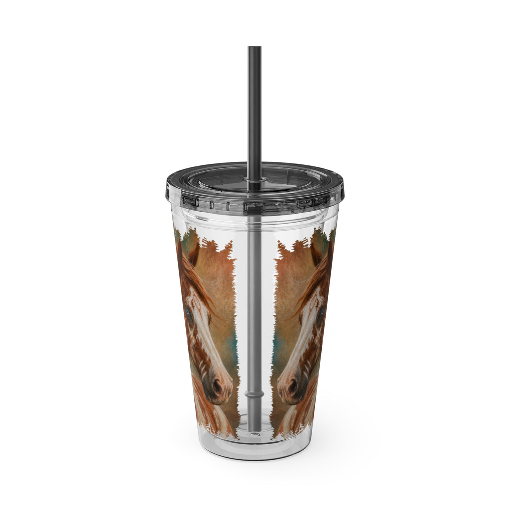 16oz Horse Art Tumbler with Straw — Sunsplash Woodland Mane Design