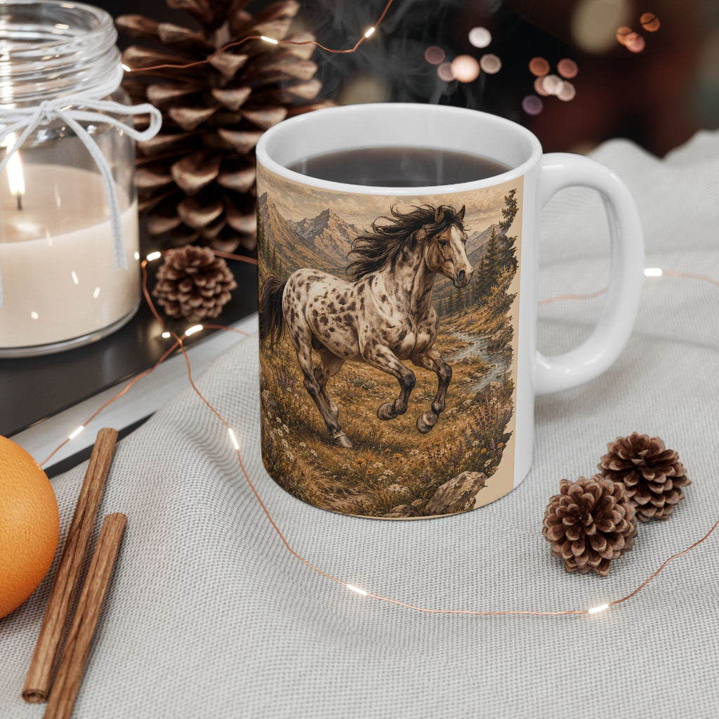 Wild Meadow Horse Ceramic Mug — Scenic Appaloosa Mountain Coffee Cup (11oz & 15oz)