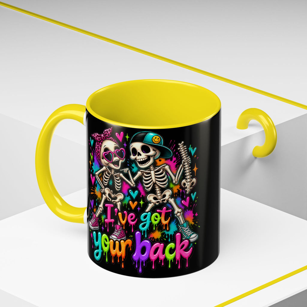 "I’ve Got Your Back" Skeleton Coffee Mug — Colorful Gothic Accent 11/15oz