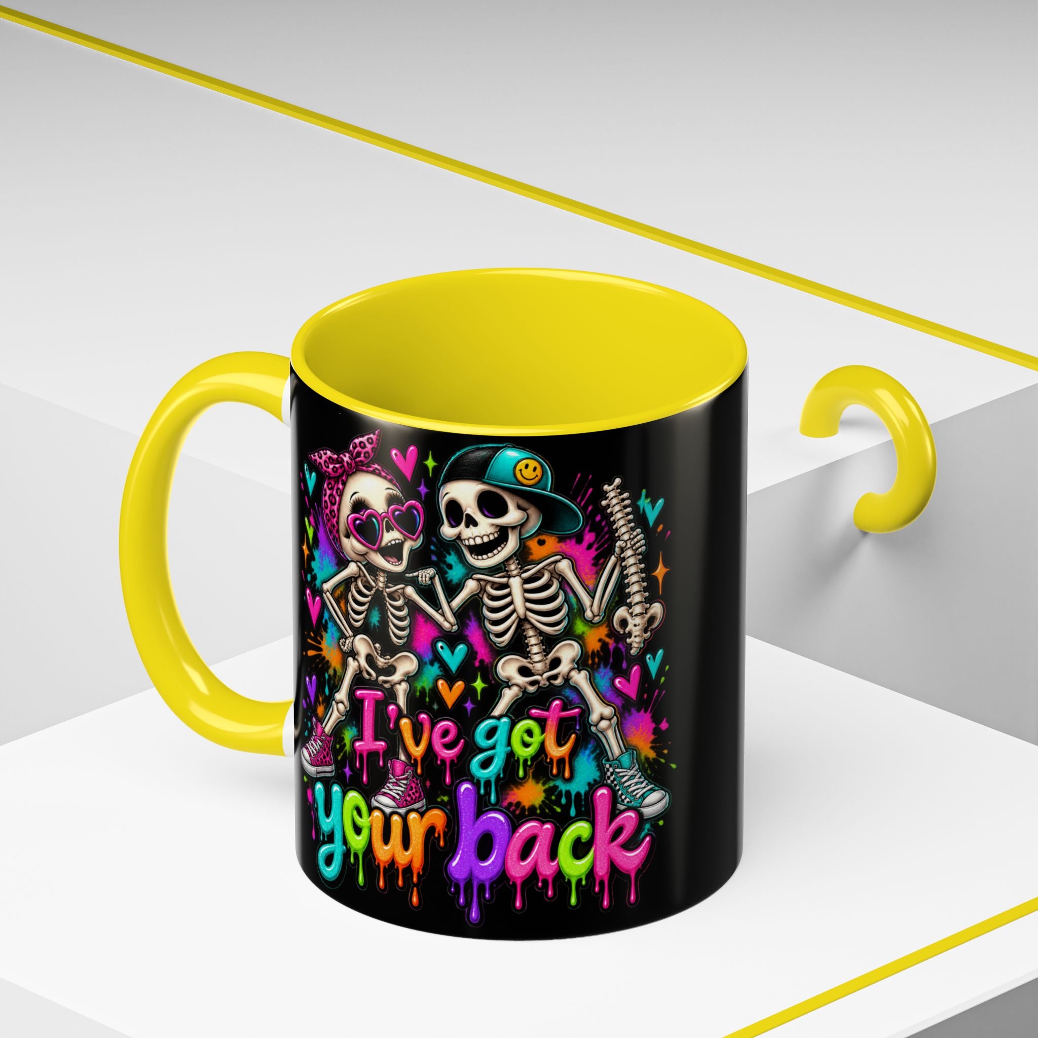 "I’ve Got Your Back" Skeleton Coffee Mug — Colorful Gothic Accent 11/15oz