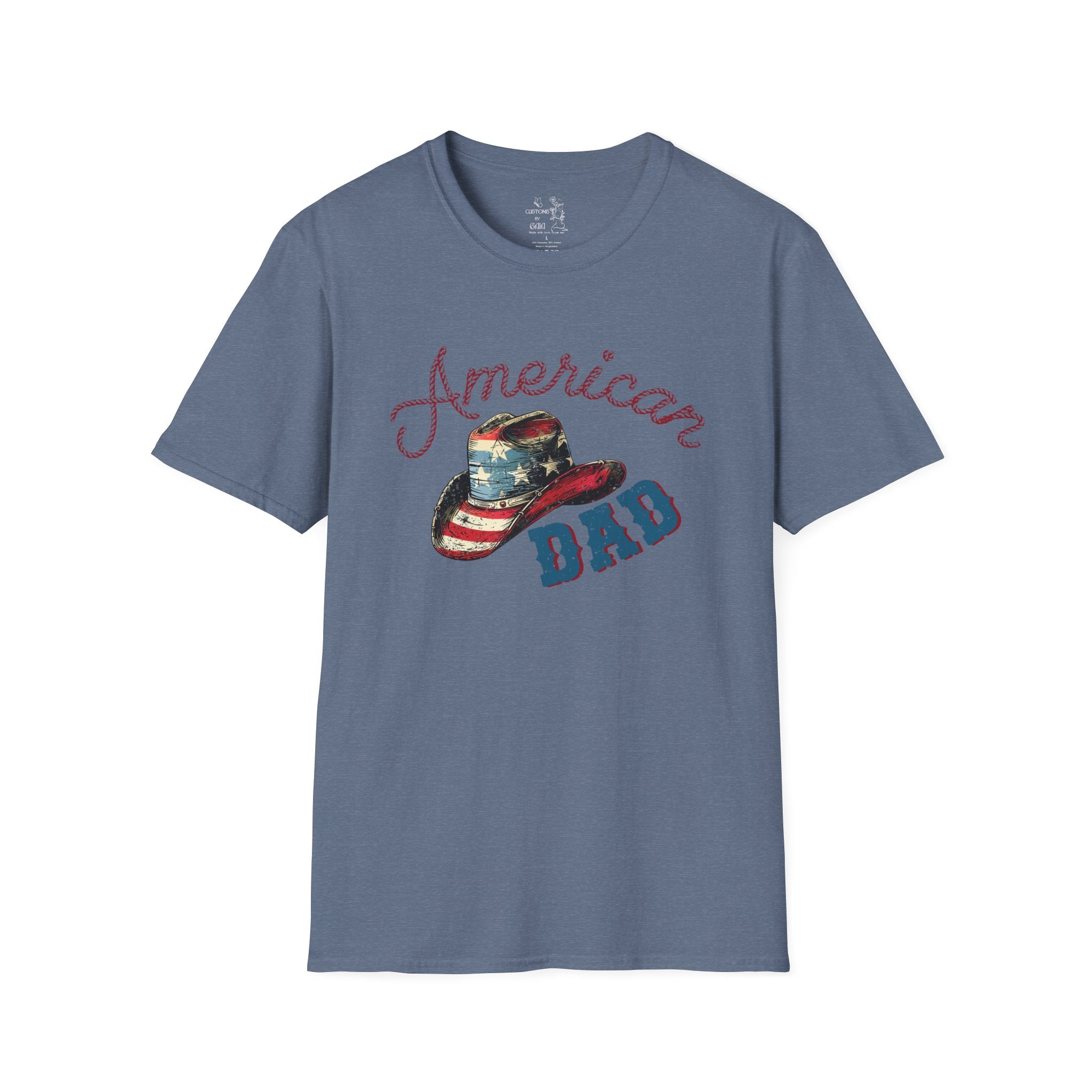 Patriotic “American Dad” Tee — Vintage Flag Cowboy Hat Dad T-Shirt