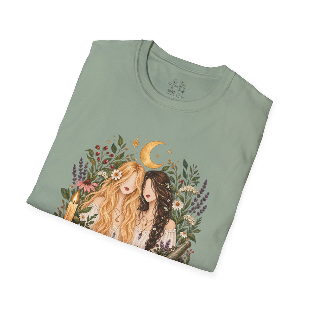 Witchy Sisters T-Shirt – 'Practical Magic' Boho Moon Witch Illustration