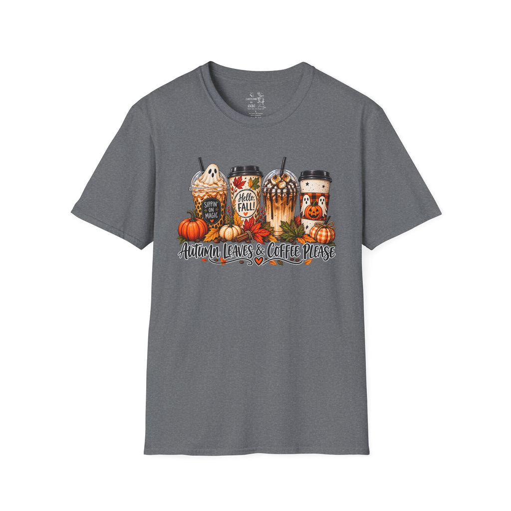 Fall Coffee T-Shirt — "Autumn Leaves & Coffee Please" Pumpkin Latte Tee
