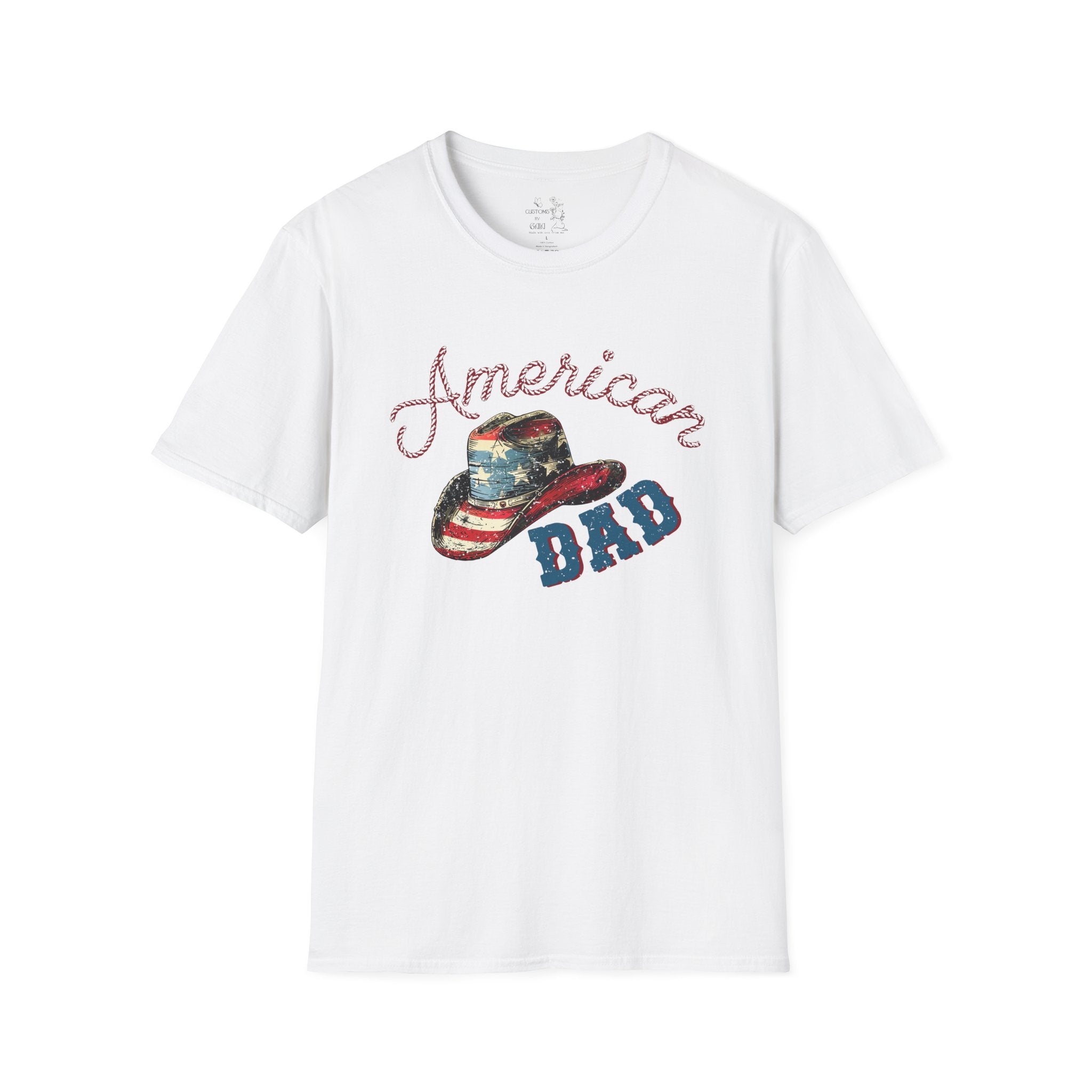 Patriotic “American Dad” Tee — Vintage Flag Cowboy Hat Dad T-Shirt