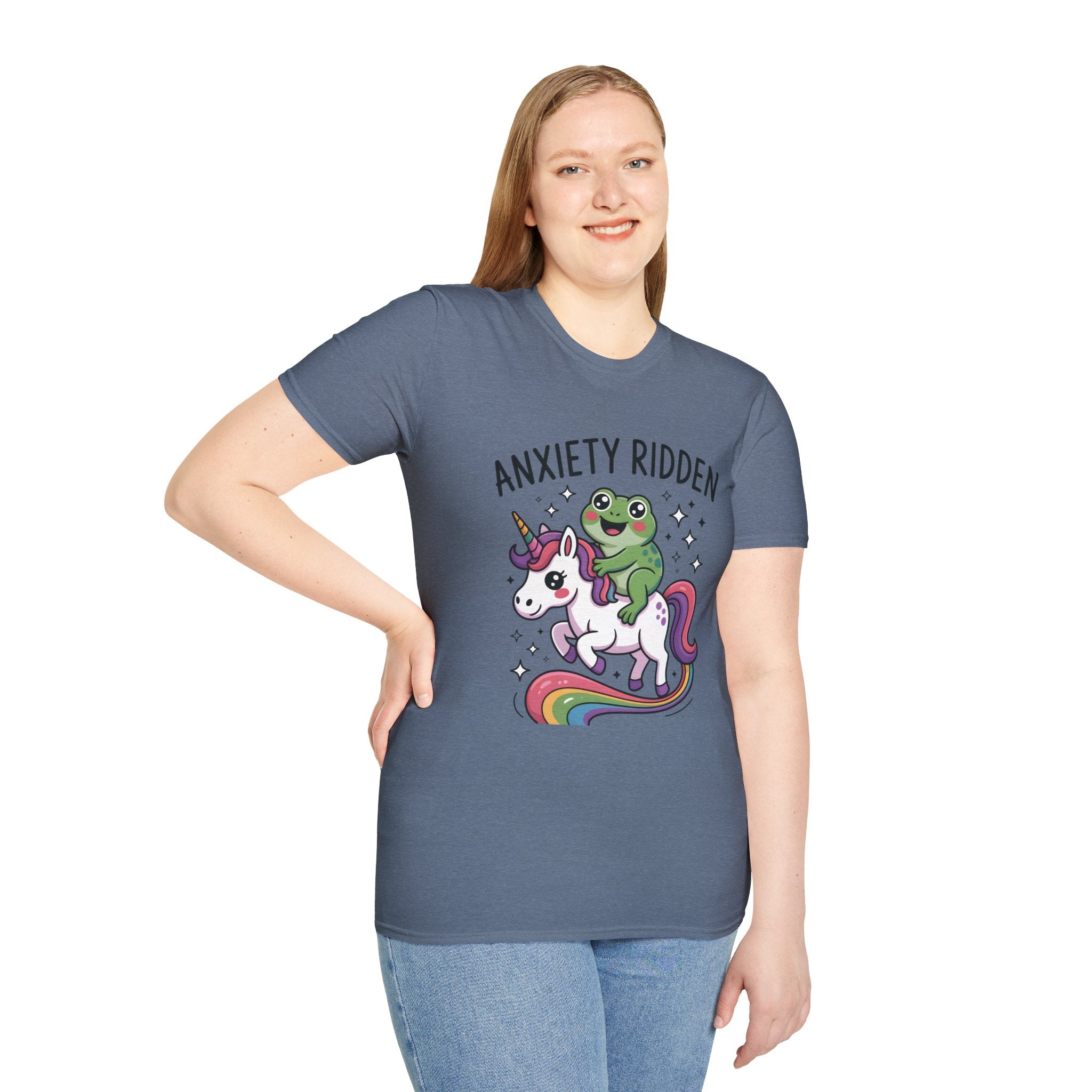 Anxiety Ridden Frog on Unicorn T-Shirt — Cute Mental Health Awareness Graphic Tee