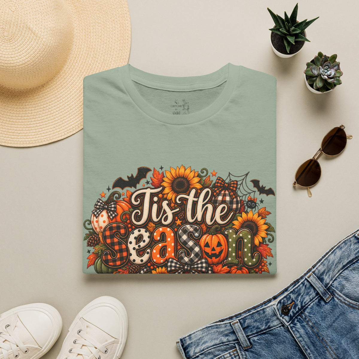 Halloween T-Shirt — "Tis the Season" Pumpkin & Sunflower Fall Graphic