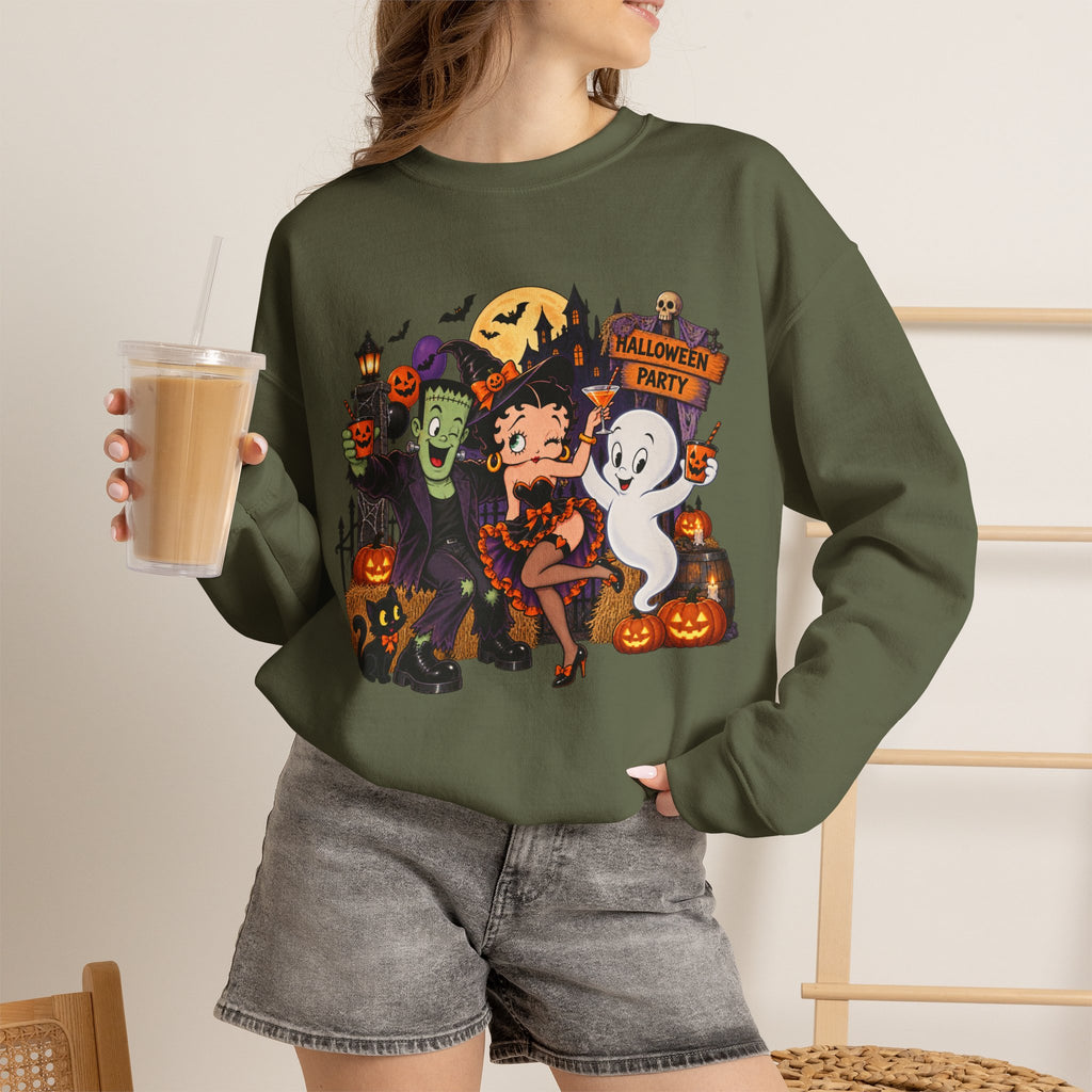 Halloween Betty Boop Crewneck Sweatshirt — Retro Spooky Cartoon Graphic