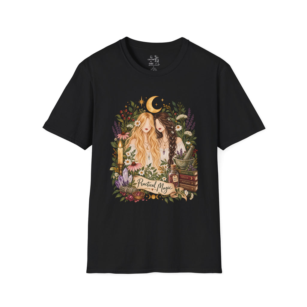 Witchy Sisters T-Shirt – 'Practical Magic' Boho Moon Witch Illustration