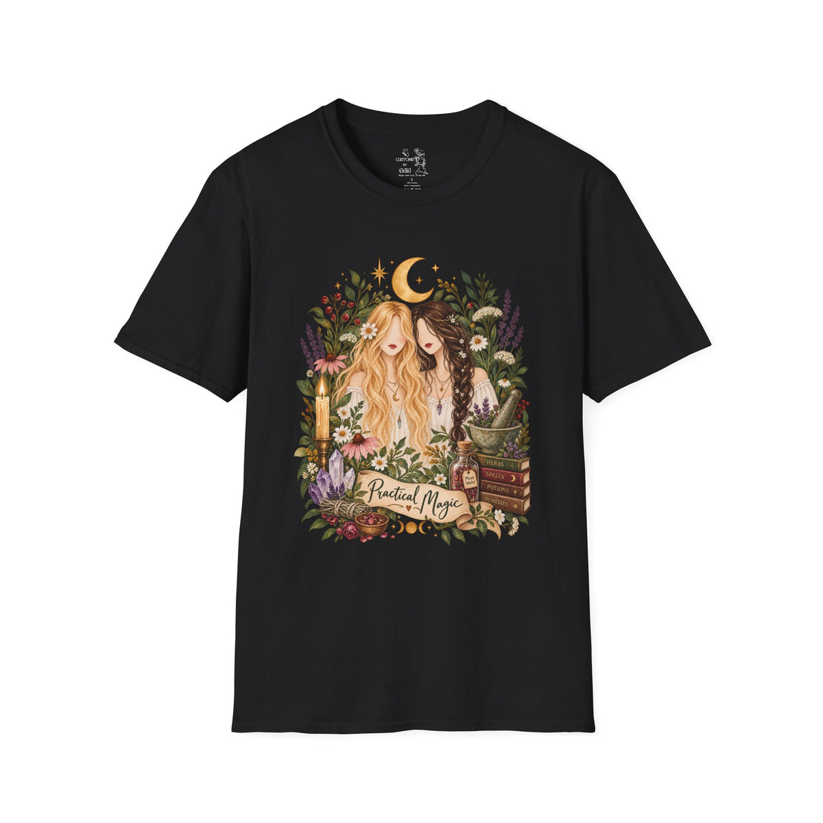 Witchy Sisters T-Shirt – 'Practical Magic' Boho Moon Witch Illustration