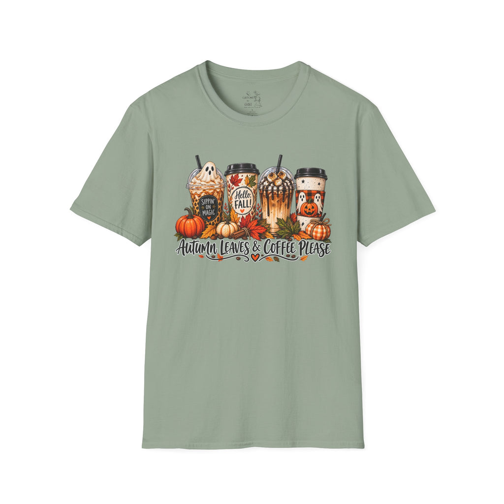Fall Coffee T-Shirt — "Autumn Leaves & Coffee Please" Pumpkin Latte Tee