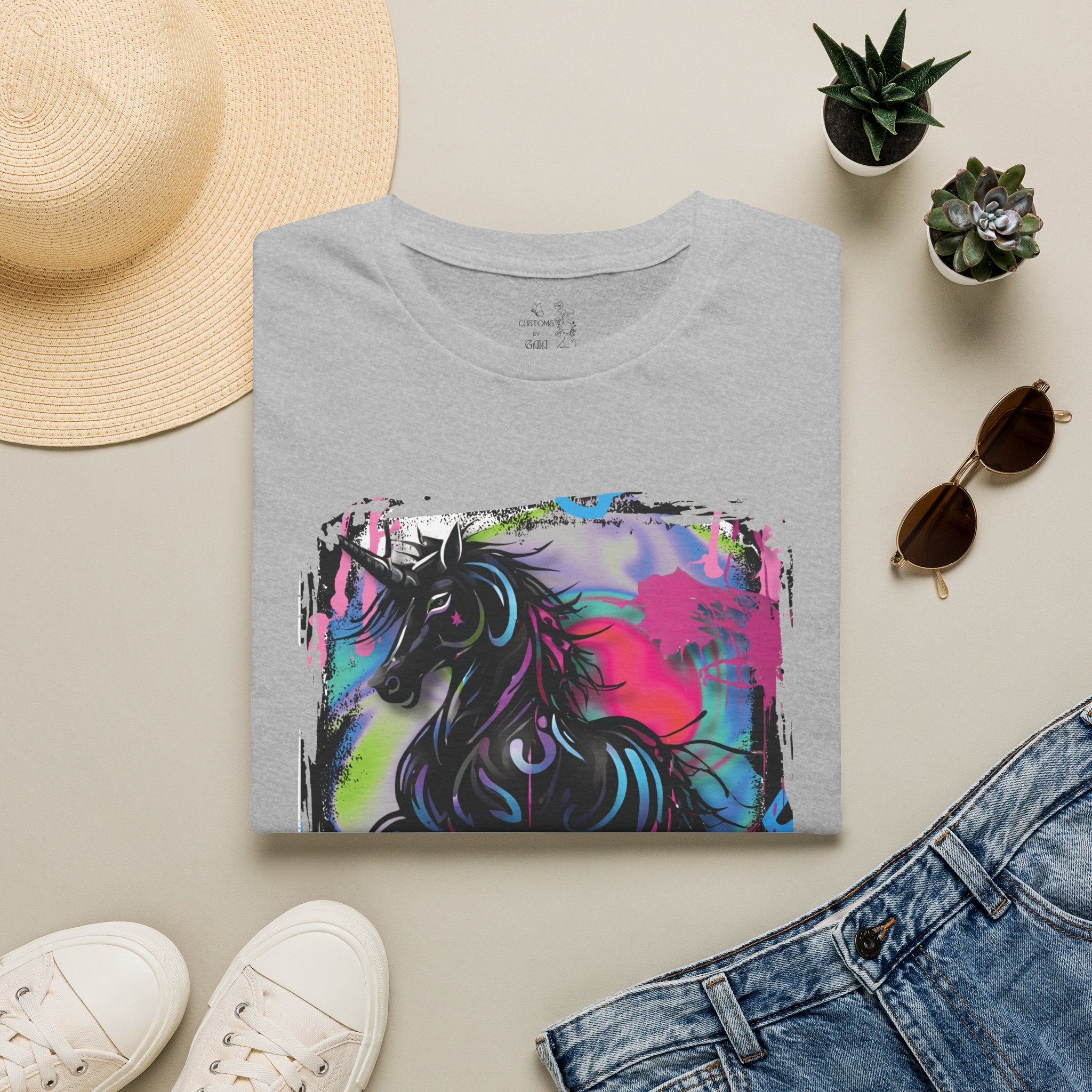 Colorful Neon Unicorn T-Shirt | Rainbow Graffiti Horse Art