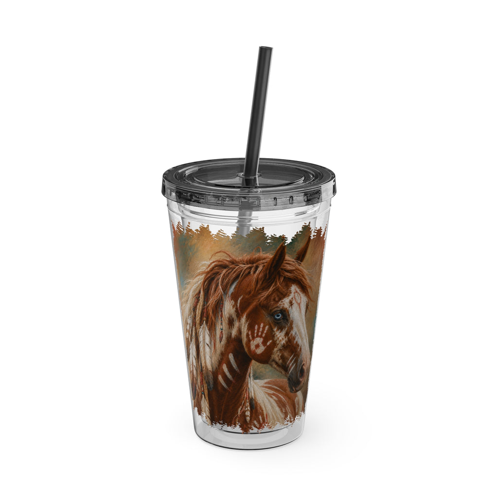 16oz Horse Art Tumbler with Straw — Sunsplash Woodland Mane Design