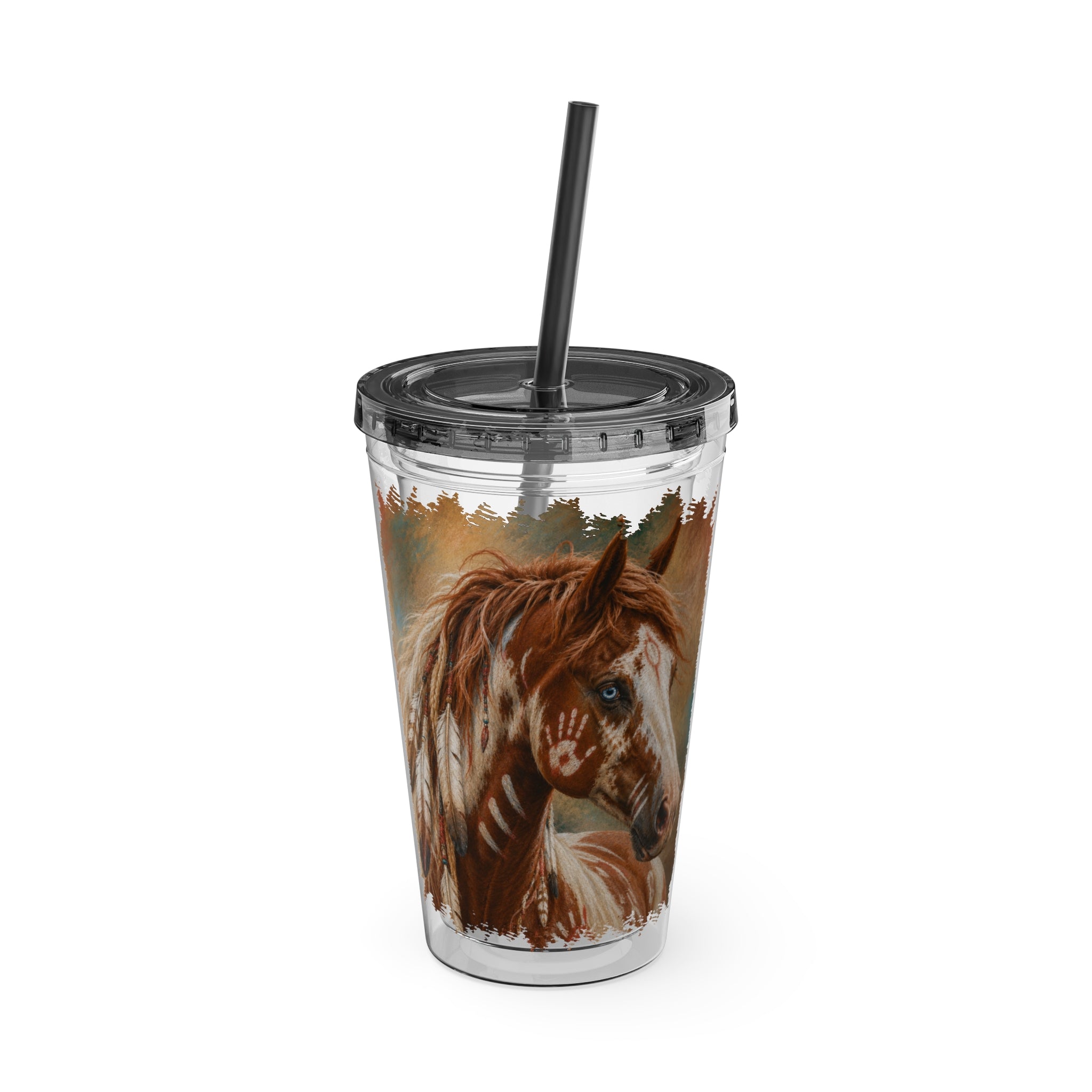 16oz Horse Art Tumbler with Straw — Sunsplash Woodland Mane Design