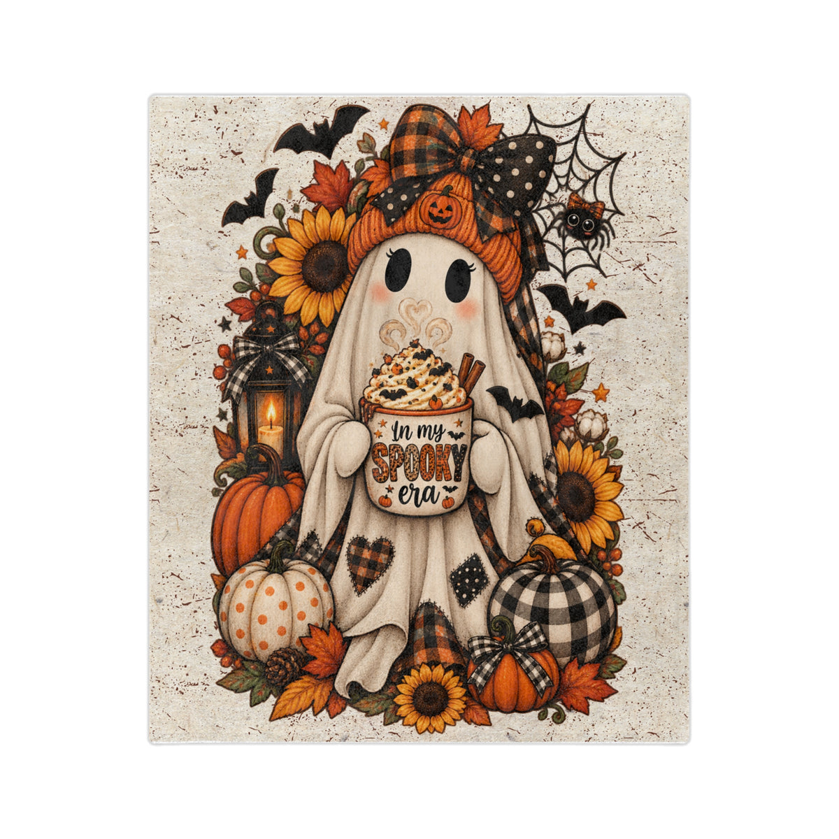 Halloween Ghost Blanket — "In My Spooky Era" Pumpkin & Sunflower Fall Throw