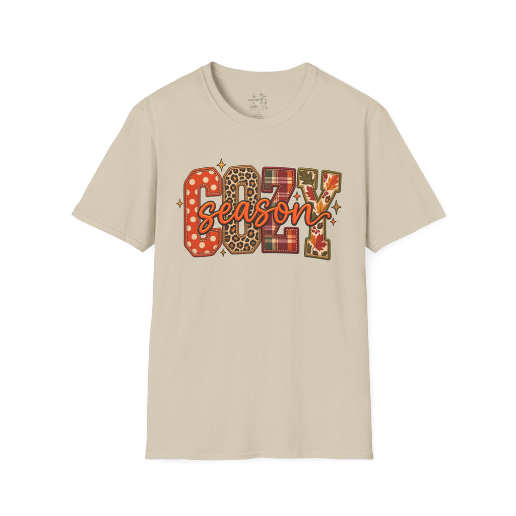 Cozy Season T-Shirt — Fall Plaid, Leopard & Pumpkin Pattern Tee