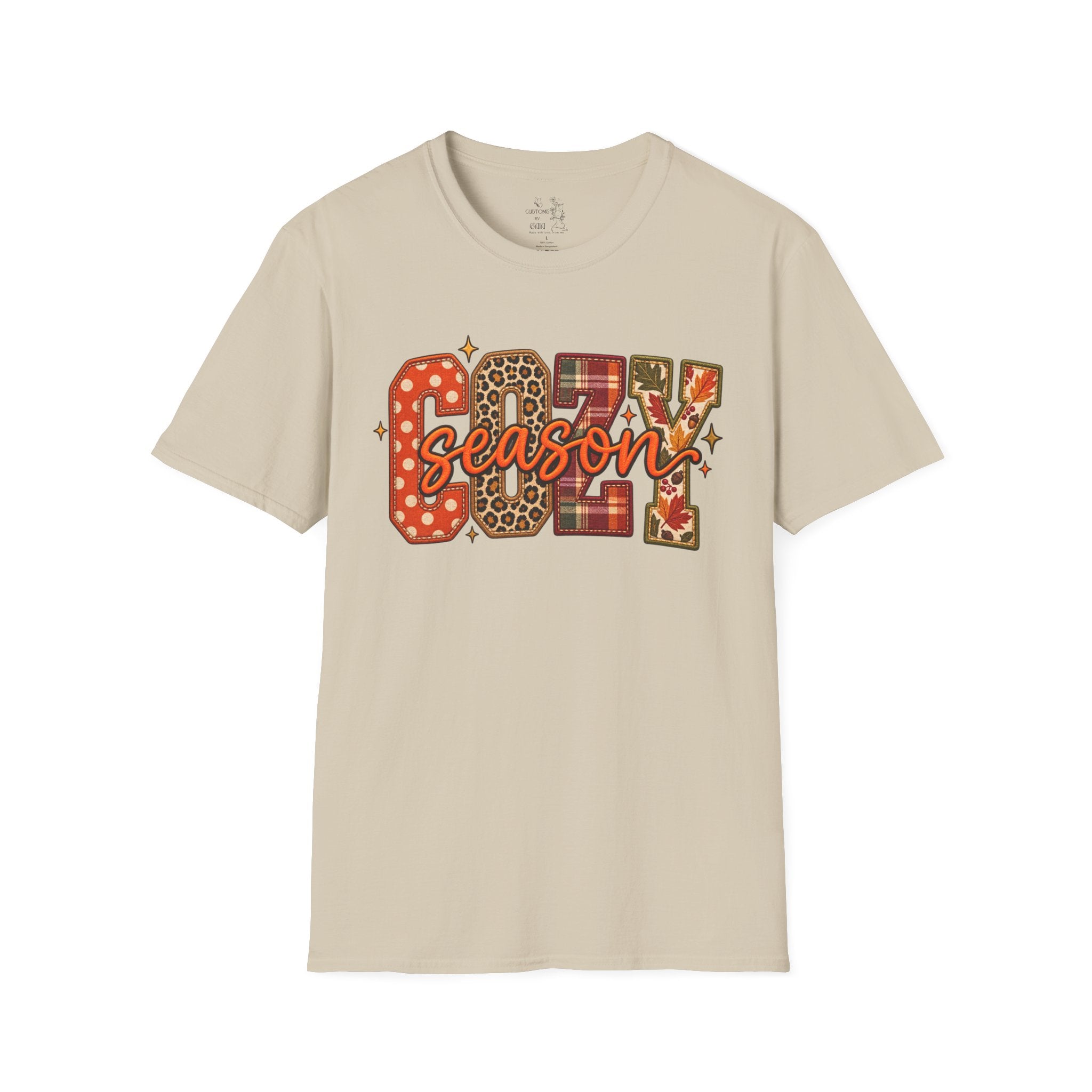 Cozy Season T-Shirt — Fall Plaid, Leopard & Pumpkin Pattern Tee