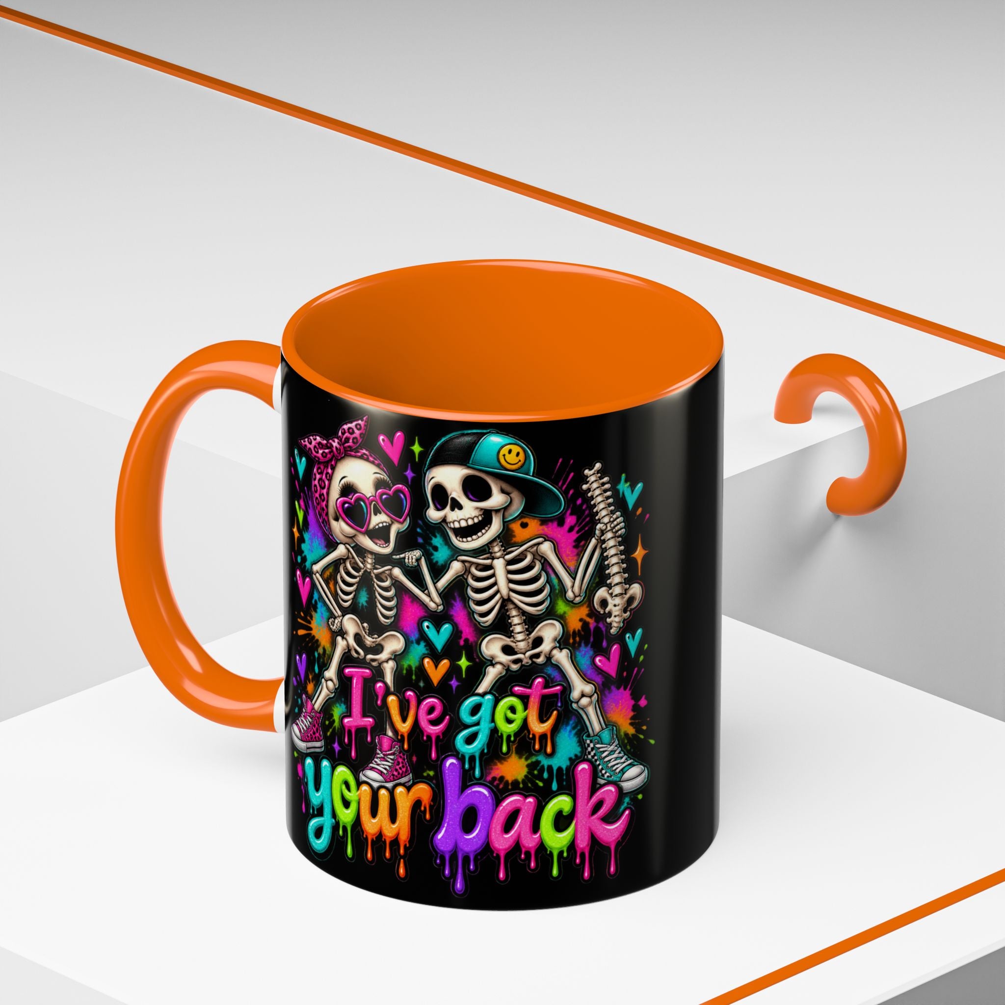 "I’ve Got Your Back" Skeleton Coffee Mug — Colorful Gothic Accent 11/15oz
