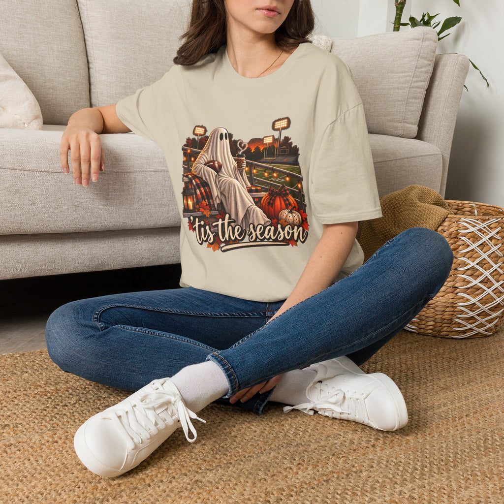 Halloween Ghost Football T‑Shirt – 'Tis the Season' Vintage Stadium Tee