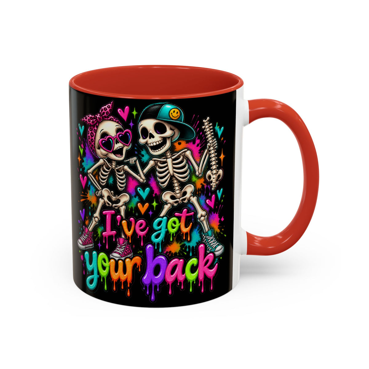 "I’ve Got Your Back" Skeleton Coffee Mug — Colorful Gothic Accent 11/15oz