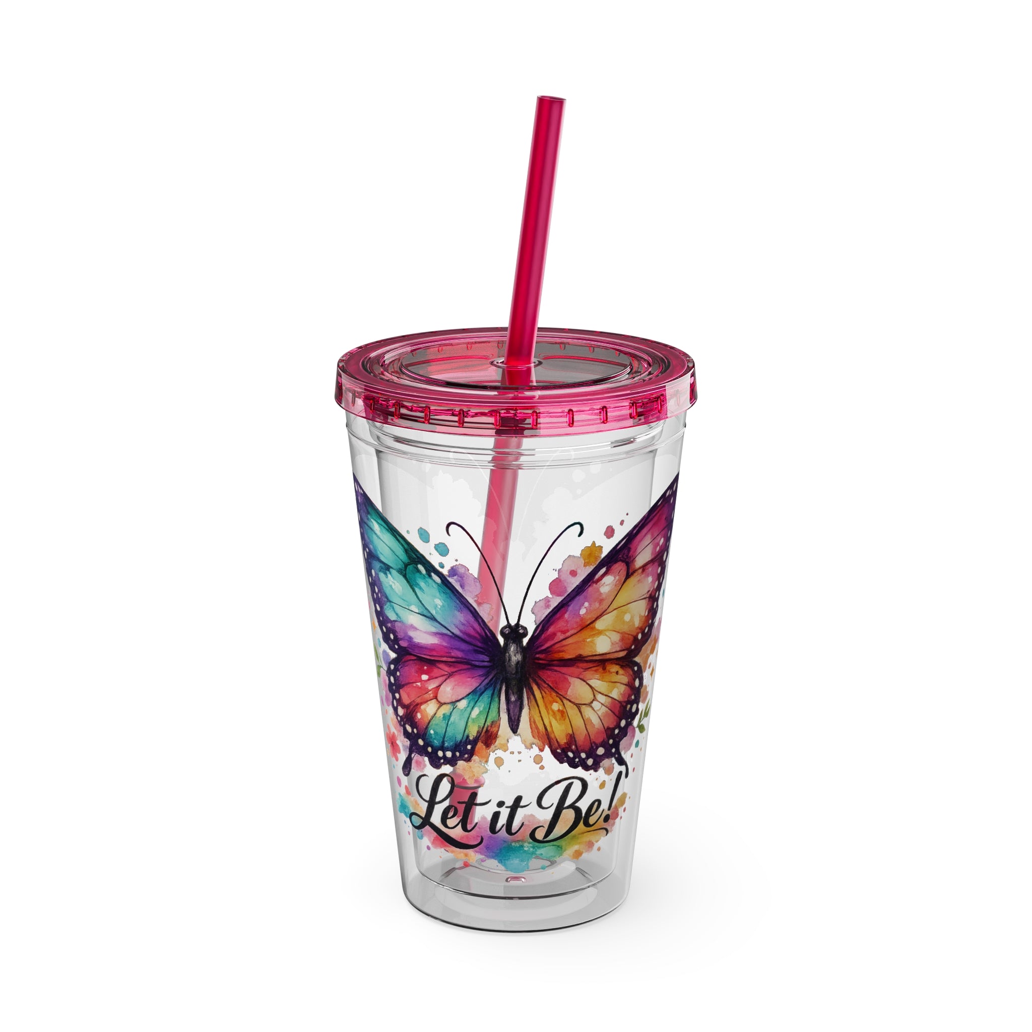 Butterfly 'Let It Be' 16oz Tumbler with Straw — Colorful Floral Summer Drink Cup