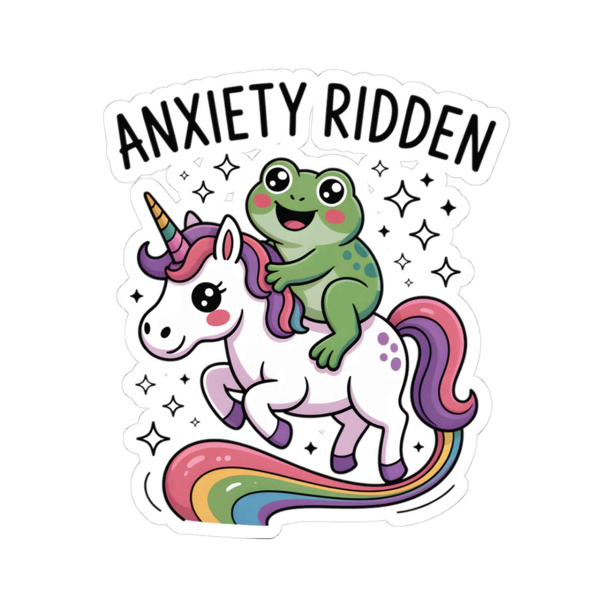 Anxiety Ridden Unicorn Frog Kiss-Cut Sticker — Cute Anxiety Relief Laptop Decal