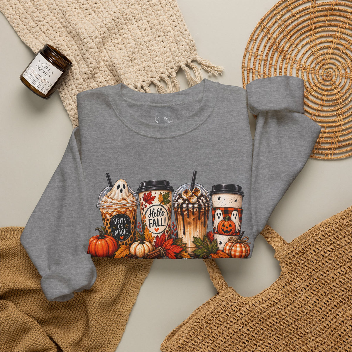 Autumn Leaves & Coffee Please Sweatshirt — Cozy Fall Coffee Crewneck