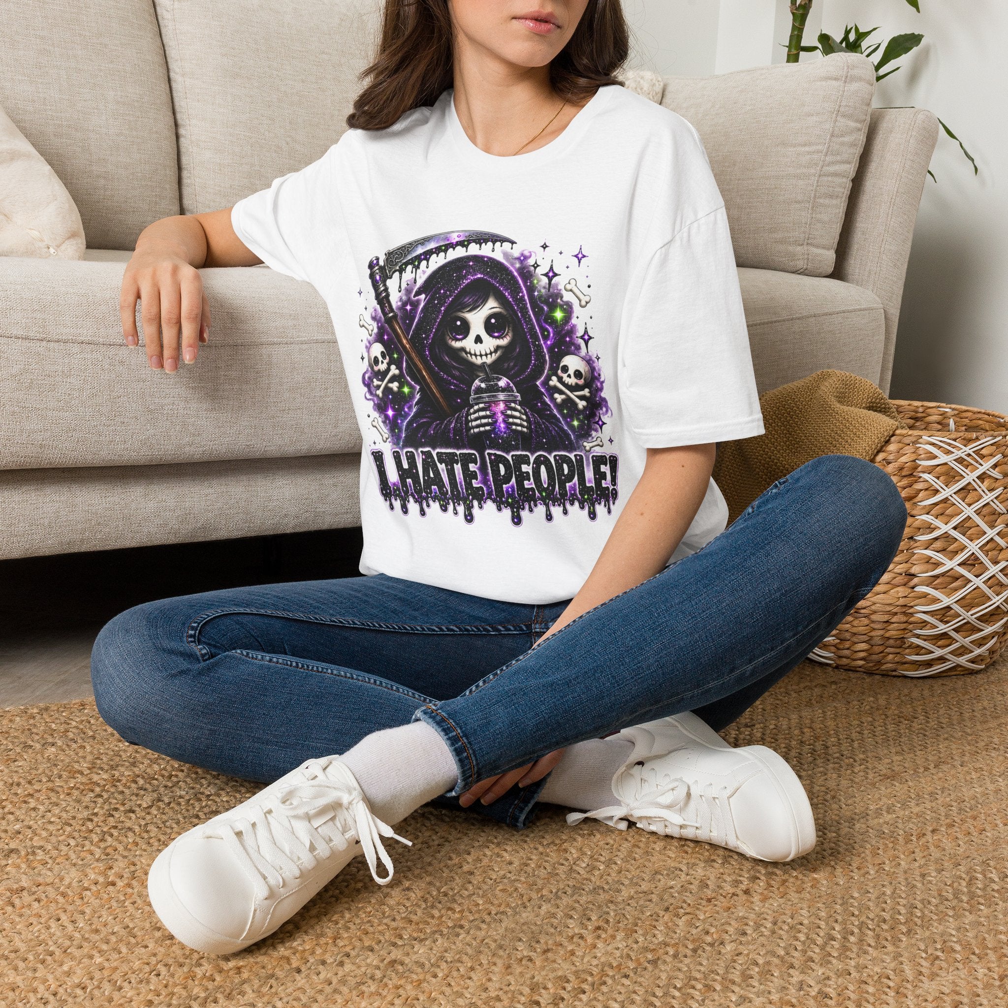 Grim Reaper Tee — 'I Hate People' Gothic Skull Shirt