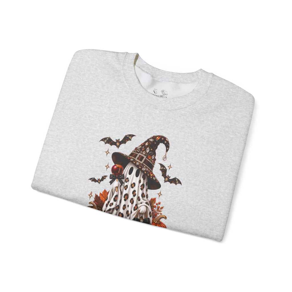 Halloween Ghost Sweatshirt – Spooky Gnome with Witch Hat, Pumpkins & Bats Crewneck