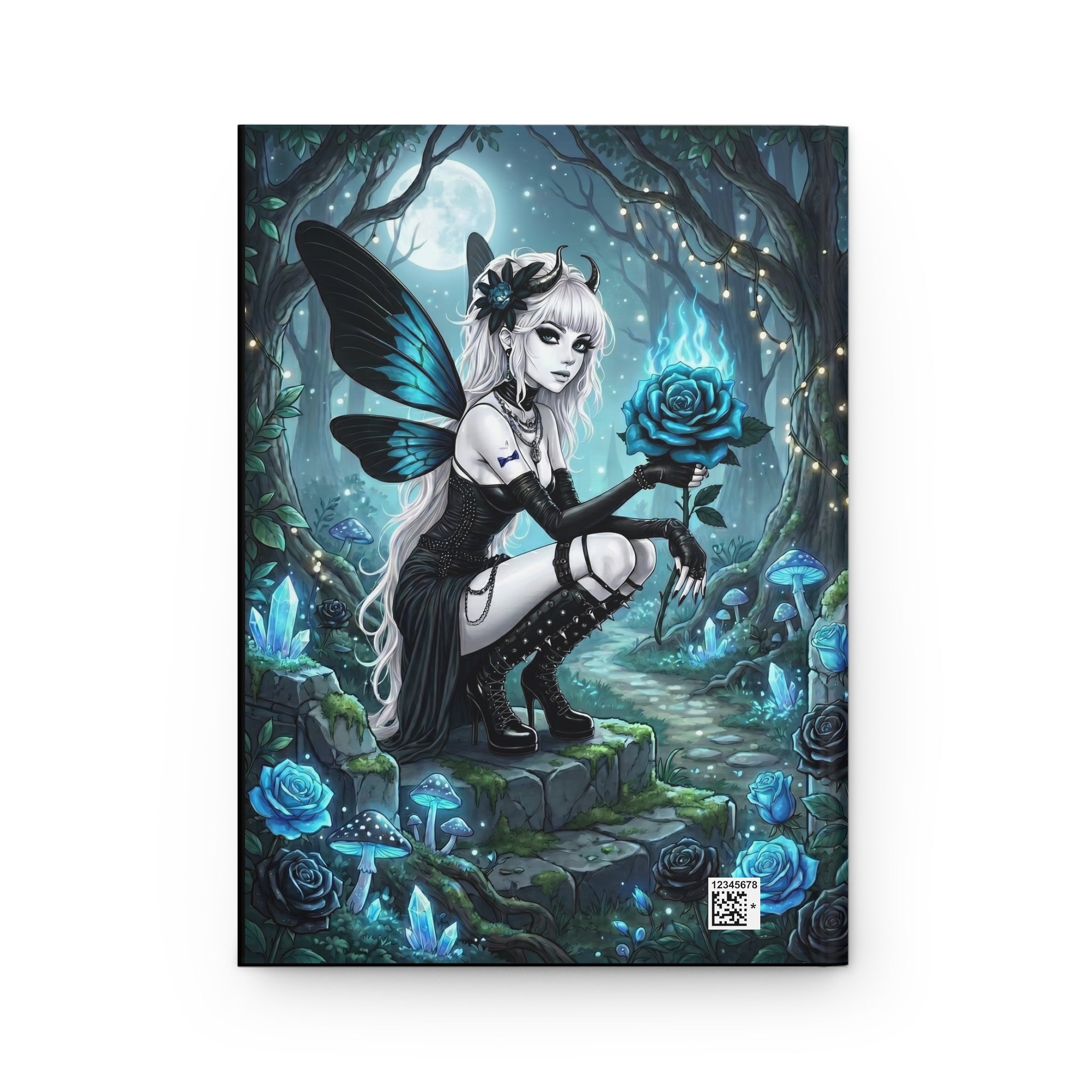 Gothic Blue Fairy Hardcover Journal — Moonlit Rose Fantasy Notebook