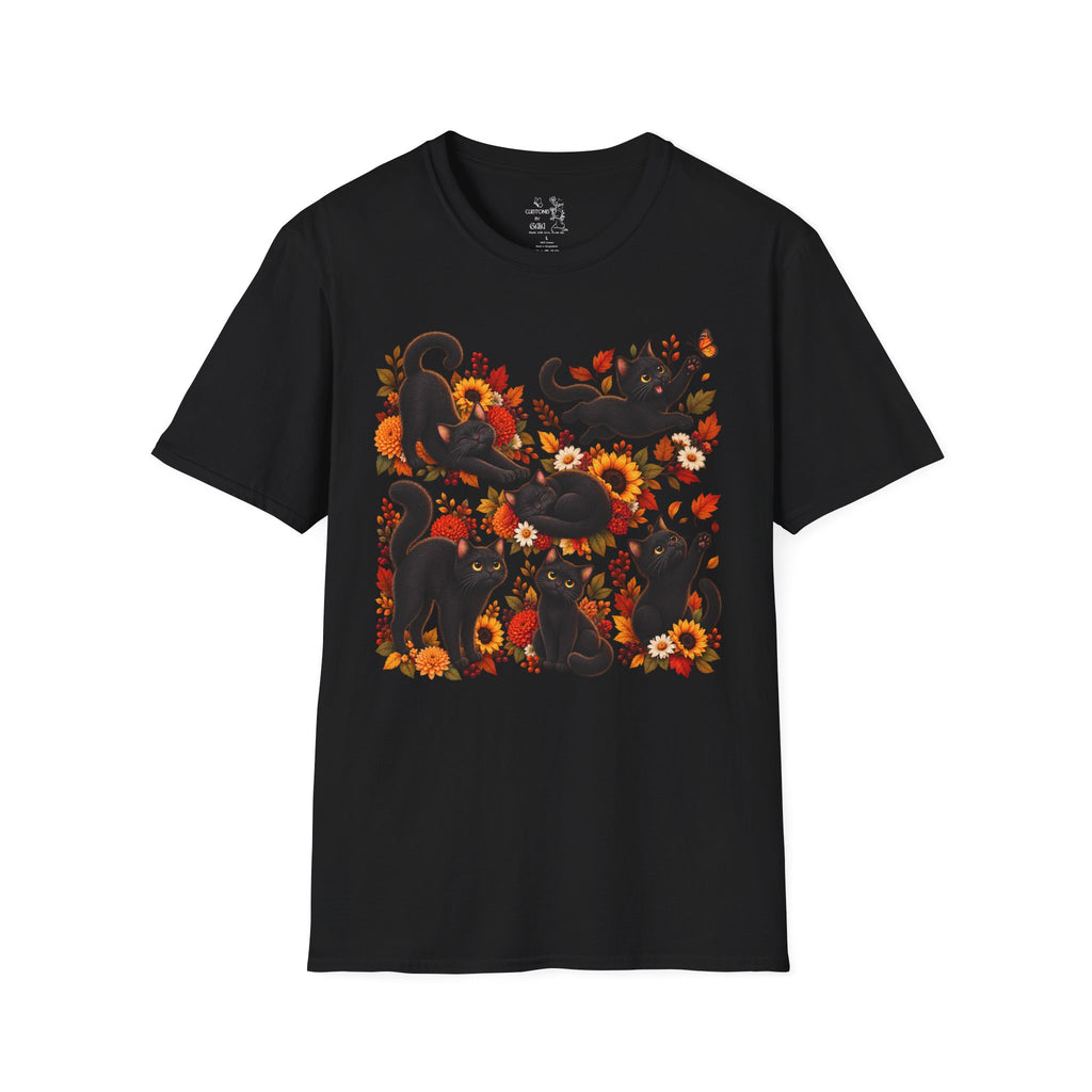Black Cats & Sunflowers T-Shirt — Autumn Floral Cat Tee