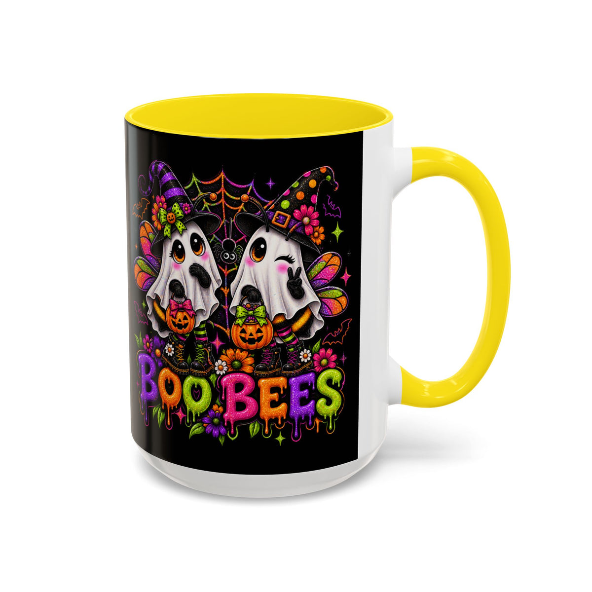Halloween Boo Bees Coffee Mug — Cute Ghost Bees with Pumpkins