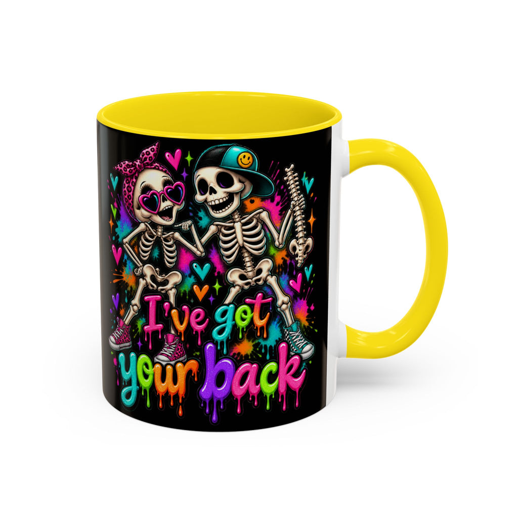"I’ve Got Your Back" Skeleton Coffee Mug — Colorful Gothic Accent 11/15oz