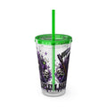 16oz Tumbler with Straw — Purple Grim Reaper “I Hate People” Graphic Cold Cup