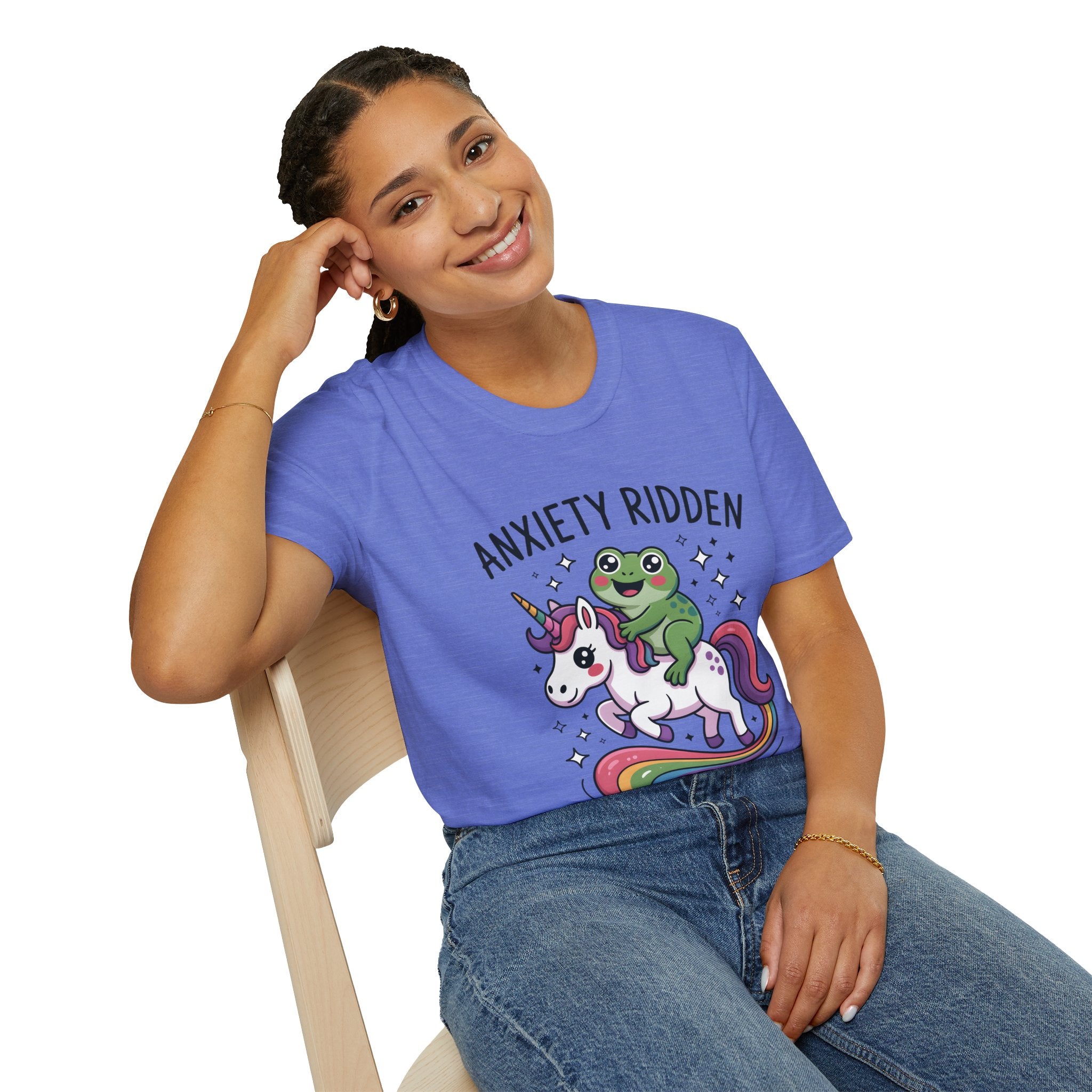 Anxiety Ridden Frog on Unicorn T-Shirt — Cute Mental Health Awareness Graphic Tee