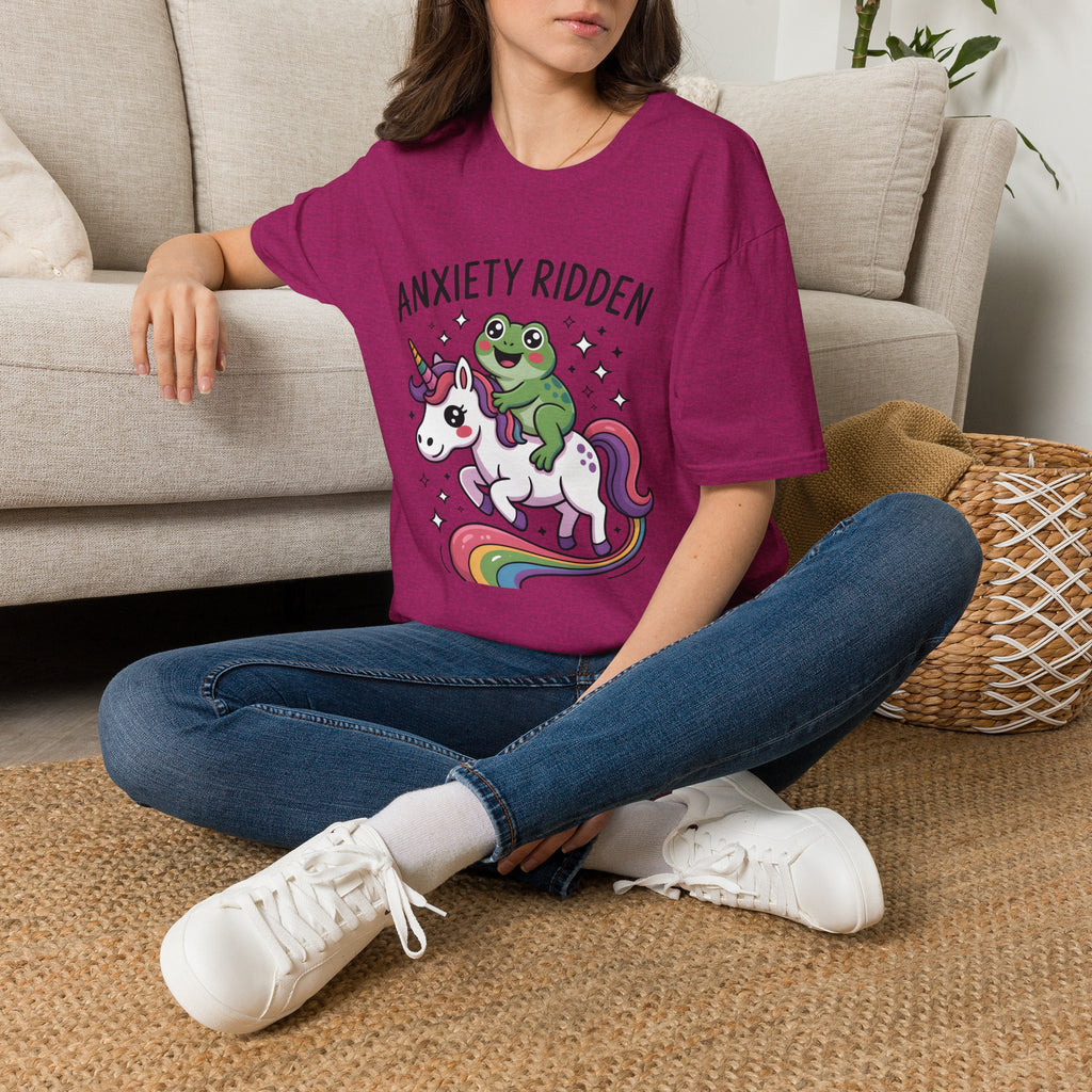 Anxiety Ridden Frog on Unicorn T-Shirt — Cute Mental Health Awareness Graphic Tee