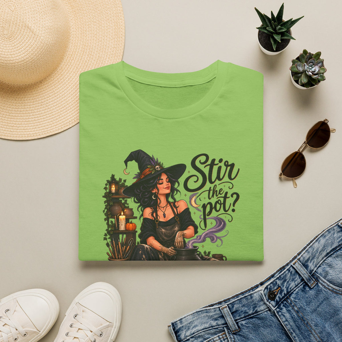 Stir the Pot Witch T-Shirt — Vintage Witch Cauldron Graphic Tee