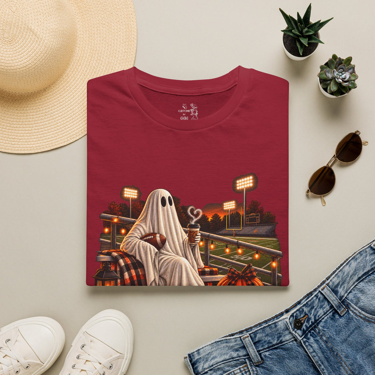 Halloween Ghost Football T‑Shirt – 'Tis the Season' Vintage Stadium Tee