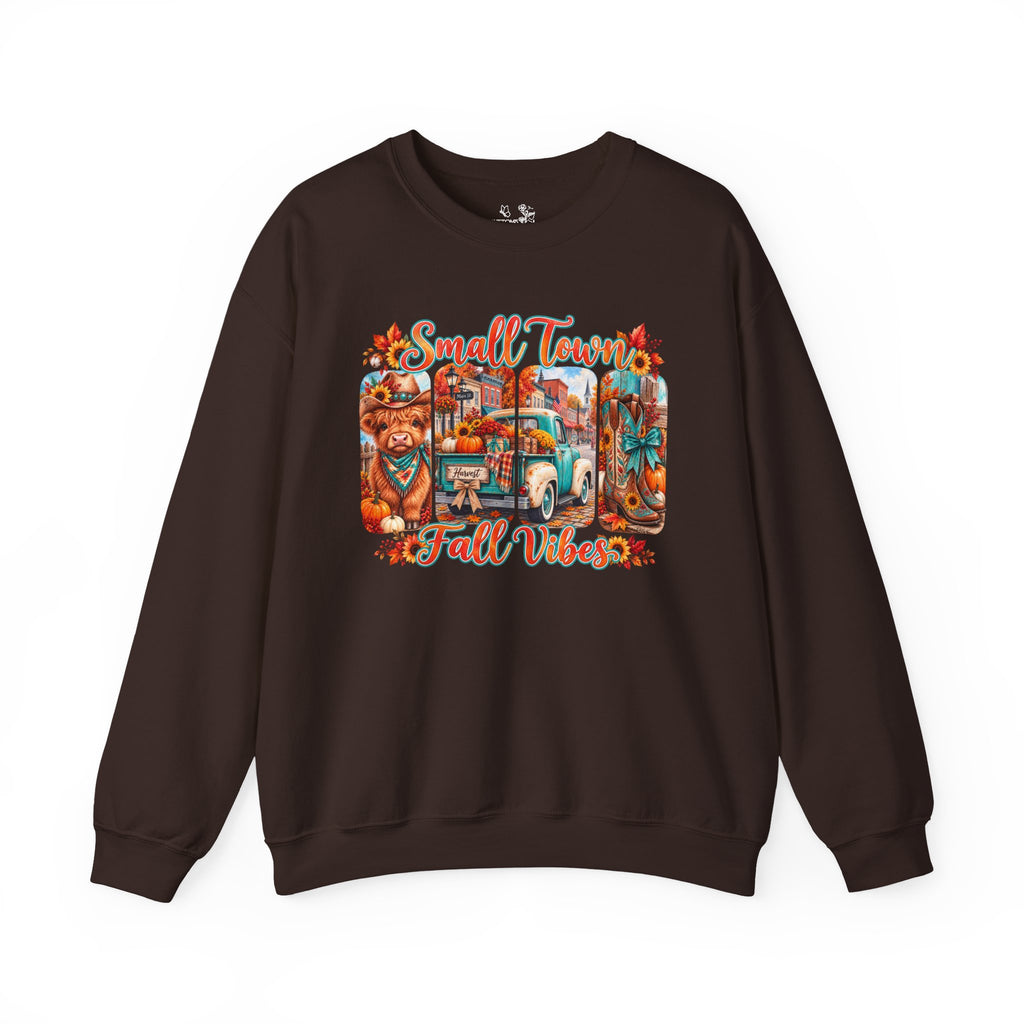 Fall Vibes Crewneck Sweatshirt - "Small Town Fall Vibes" Retro Autumn Graphic