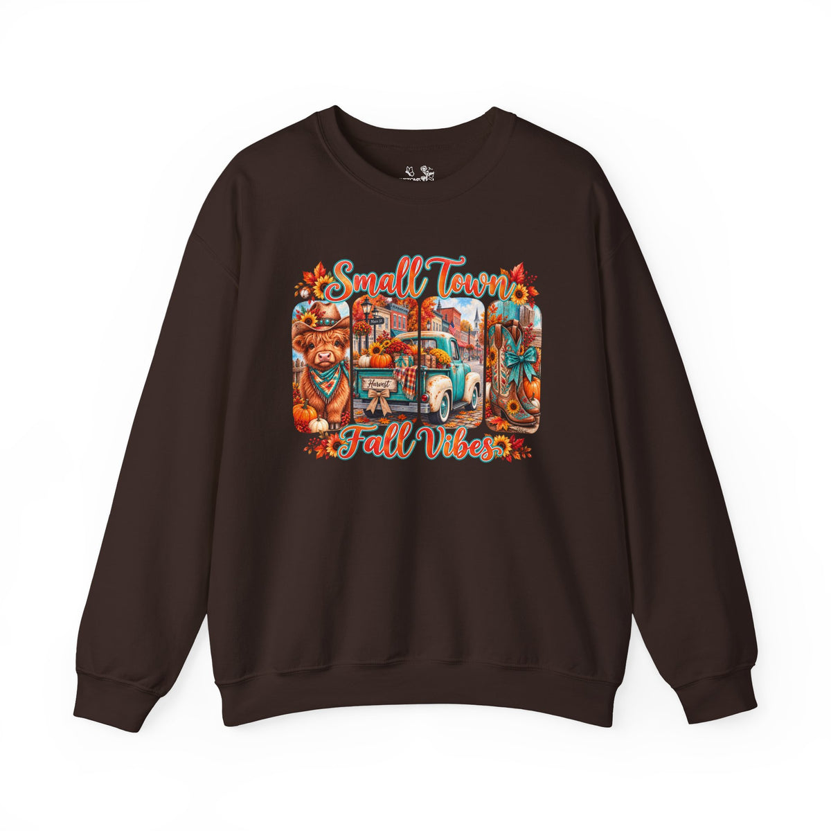 Fall Vibes Crewneck Sweatshirt - "Small Town Fall Vibes" Retro Autumn Graphic