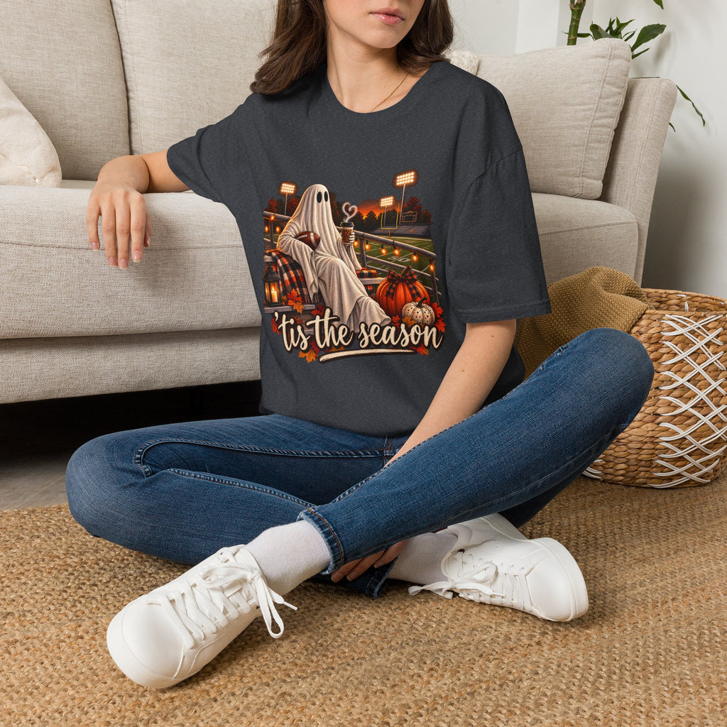 Halloween Ghost Football T‑Shirt – 'Tis the Season' Vintage Stadium Tee