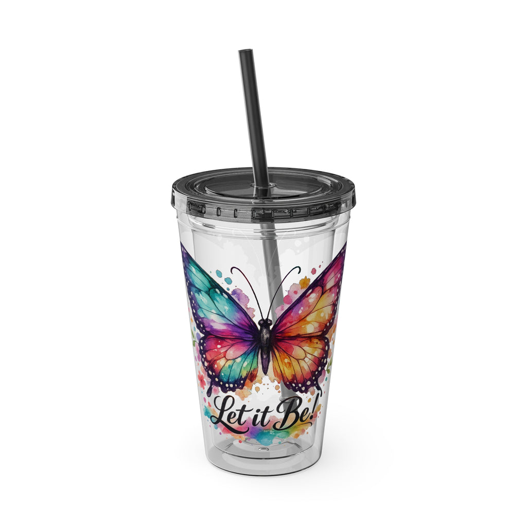 Butterfly 'Let It Be' 16oz Tumbler with Straw — Colorful Floral Summer Drink Cup
