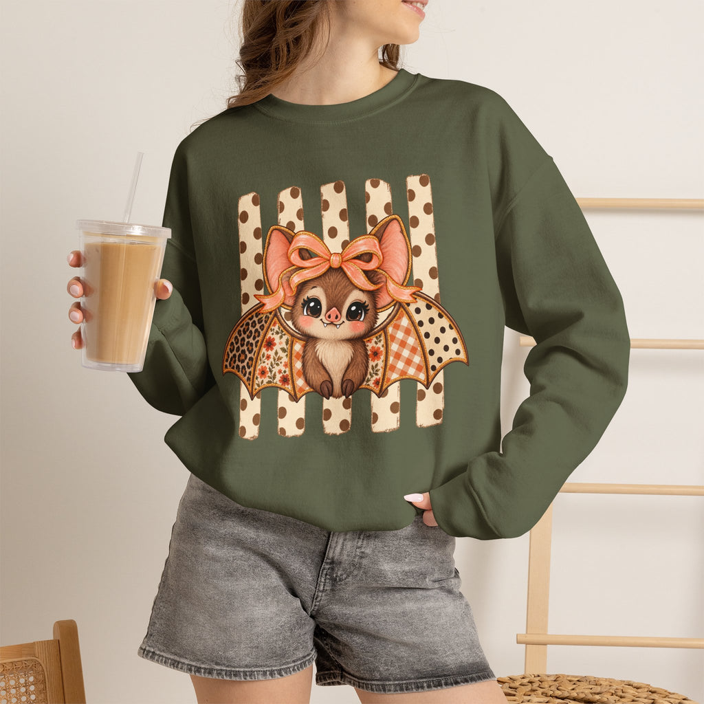 Cute Bat Crewneck Sweatshirt — Kawaii Bat with Bow Graphic