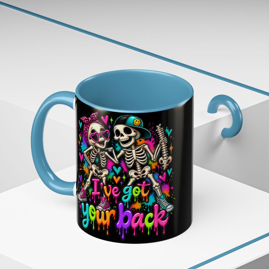 "I’ve Got Your Back" Skeleton Coffee Mug — Colorful Gothic Accent 11/15oz